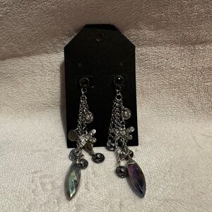 Silver and Iridescent Dangle Earrings NWOT